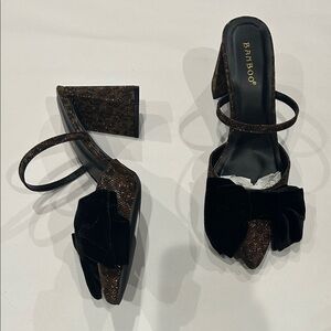 BAMBOO Black and Brown leopard sparkle chunky Heels with Bow Accent 8 new